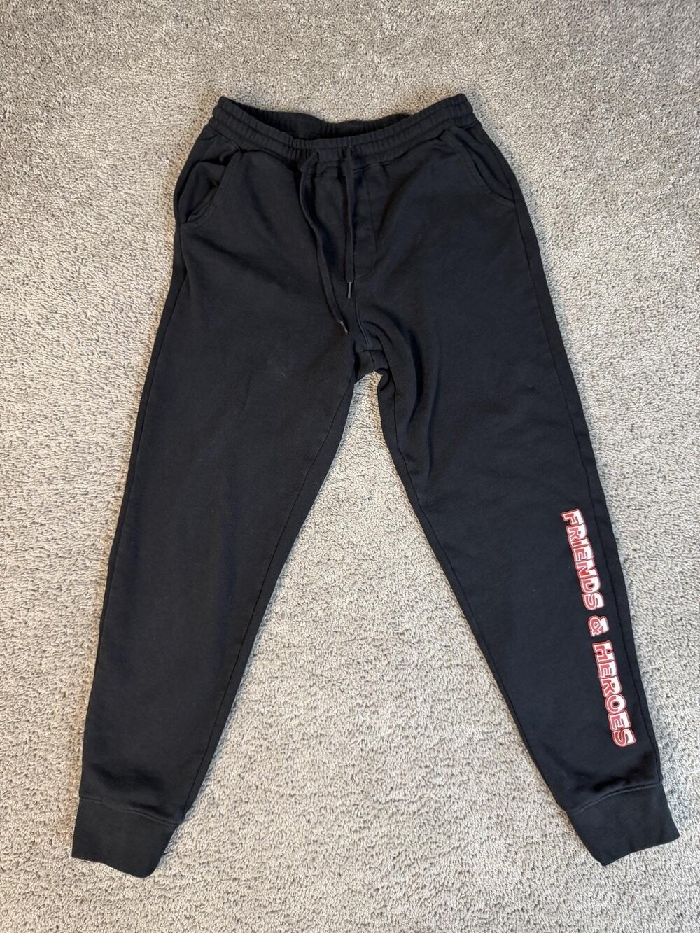 Friends & Heroes Pants Mens S Black Jogger Fleece Independent Trading Company